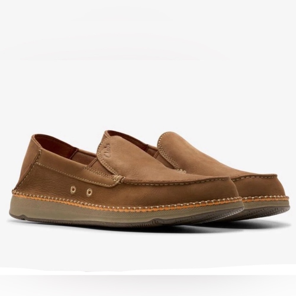 CLARKS $135 Men’s Gorsky Free Cola Brown Suede Moccasin Shoes Size 8 NIB